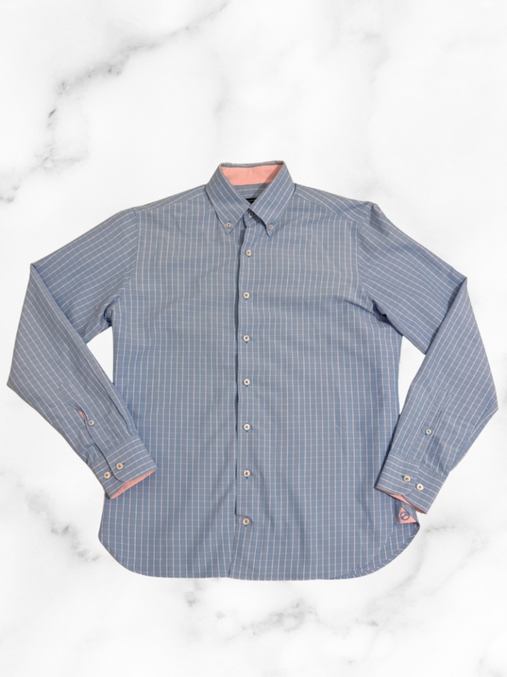Mens Hammer Made Limited Edition Blue & Pink Striped Dress Shirt Italian Fabric